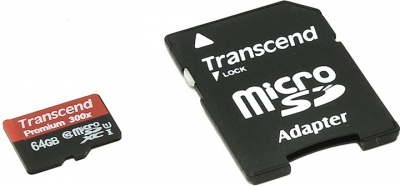  Transcend <TS64GUSDU1> microSDXC 64Gb UHS-I  Class10 +  microSD-->SD  Adapter  